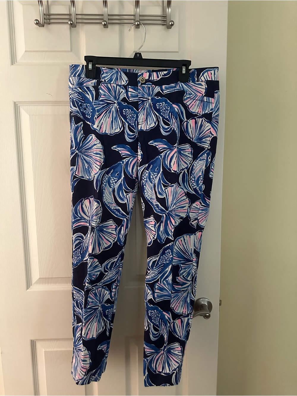 Lilly Pulitzer Navy Floral Straight Leg Pants with Pink & Blue Accents
